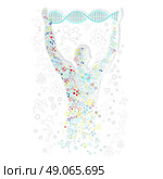 Form man with human DNA. Concept scientific. Research molecule, dna helix medical, biology adn, atom and gene medicine, biotechnology evolution, molecular structure, genetic spiral. Dna strand. Стоковая иллюстрация, агентство Ingram Publishing / Фотобанк Лори