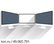 Device Mockups. Computer Monitor. Isolated flat screen white picture. Black LCD screen sideview. Black LCD monitor presentations. Display monitor perspective vector mockup. Realistic computer monitor. Device mockups. Computer monitor. Стоковая иллюстрация, агентство Ingram Publishing / Фотобанк Лори
