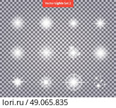 Set glows bright star light fireworks. Flash glow, sparkle illuminated, flare effect, shine explosion spark, starburst. Flare, star and burst. Isolated spark on transparency. Glow special effect light. Стоковая иллюстрация, агентство Ingram Publishing / Фотобанк Лори