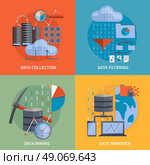 Data Processing 2x2 Design Concept. Data processing 2x2 flat design concept set of collection filtering mining  transfer data vector illustration . Стоковая иллюстрация, агентство Ingram Publishing / Фотобанк Лори