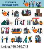 Stateless refugees icons. Stateless refugees icons set with illigal immigrants isolated vector illustration. Стоковая иллюстрация, агентство Ingram Publishing / Фотобанк Лори