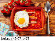 Tapas pisto con tomate ratatouille egg and sausage from Spain. Стоковое фото, агентство Ingram Publishing / Фотобанк Лори
