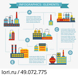 Infographic vector Set of industrial buildings. Boiler building. Power building. Warehouses building. Factories building. The substation building. Buildings urban industrial buildings. Стоковая иллюстрация, агентство Ingram Publishing / Фотобанк Лори