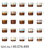 Vector infographic with coffee types. Recipes, proportions. Coffee menu. White background. Стоковая иллюстрация, агентство Ingram Publishing / Фотобанк Лори