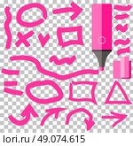 Marker line element set flat design. Marker and marker stroke, lines marker scribble, marker circle, pen line, marker pen, line stroke, brush hand drawn, marker line, hand drawing illustration. Стоковая иллюстрация, агентство Ingram Publishing / Фотобанк Лори