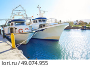 Cullera fisherboats port in Xuquer Jucar river of Valencia Spain. Стоковое фото, агентство Ingram Publishing / Фотобанк Лори