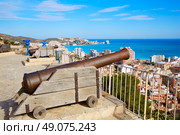 Cullera Cannon in the Castle top with aerial skyline in Valencia Spain. Стоковое фото, агентство Ingram Publishing / Фотобанк Лори