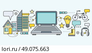 Satellite internet global network providers. Technology wireless, interconnection web, traffic online, connection and communication, wifi webpage, flow information, worldwide. Set of thin, lines icons. Стоковая иллюстрация, агентство Ingram Publishing / Фотобанк Лори