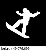 Extreme sport snowboard design. Snow and snowboard jump, snowboard isolated, surfing and winter, cold and mountain, speed board, season snowboarding, snowboarder illustration. White on black. Стоковая иллюстрация, агентство Ingram Publishing / Фотобанк Лори