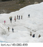 Ice climbers on Perito Moreno Glacier, Los Glaciares National Park, Santa Cruz Province, Patagonia, Argentina. Стоковое фото, агентство Ingram Publishing / Фотобанк Лори