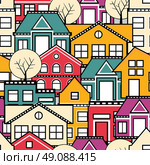Seamless city pattern. The structural pattern of the urban subject of repeated homes.. Seamless city pattern. Стоковая иллюстрация, агентство Ingram Publishing / Фотобанк Лори