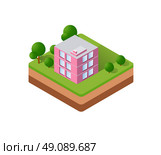 Isometric houses, town houses, skyscrapers and streets made in perspective projection for design sites, business portals and real estate agencies. Стоковая иллюстрация, агентство Ingram Publishing / Фотобанк Лори