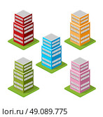 Isometric houses, town houses, skyscrapers and streets made in perspective projection for design sites, business portals and real estate agencies. Стоковая иллюстрация, агентство Ingram Publishing / Фотобанк Лори