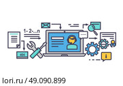 Icon flat style design online consultation. Business service consultant, network web internet, support and technology, communication contact, call center, helpline. Online consultation thin line. Стоковая иллюстрация, агентство Ingram Publishing / Фотобанк Лори