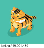 Isometric 3d Tiger Animal Isolated. Isometric 3d tiger animal isolated. Beasts of prey isolated on a background. Wildlife and dangerous animal with fur and tail cover striped pattern in  isometric 3d style. Vector illustration. Стоковая иллюстрация, агентство Ingram Publishing / Фотобанк Лори