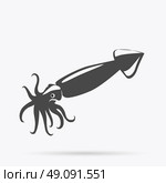 Squid of Monochrome Color Design. Squid monochrome color design. Black squid with tentacles isolated on white background. Creature floating in water. Inhabitant wildlife of underwater world. Edible sea food. Vector illustration. Стоковая иллюстрация, агентство Ingram Publishing / Фотобанк Лори