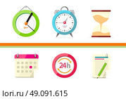 Time design flat concept clock and calendar. Time management, clock and timeline, hourglass and concept time, calendar business and date reminder, plan organizer, vector illustration. Стоковая иллюстрация, агентство Ingram Publishing / Фотобанк Лори