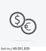 Dollar and Euro Icon. Currency exchange icon. Dollar and euro icon isolated. Banking transfer sign. Euro to dollar symbol. Vector illustration. Стоковая иллюстрация, агентство Ingram Publishing / Фотобанк Лори
