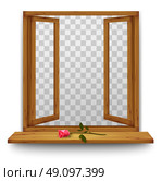 Wooden window with a red rose on the windowsill. Vector. Стоковая иллюстрация, агентство Ingram Publishing / Фотобанк Лори
