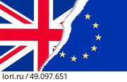 Two torn flags - EU and UK. Brexit concept. Vector. Стоковое фото, агентство Ingram Publishing / Фотобанк Лори