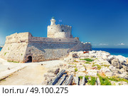 ancient Tower and Fort of Saint Nicholas in Rhodes, Greece. Стоковое фото, агентство Ingram Publishing / Фотобанк Лори