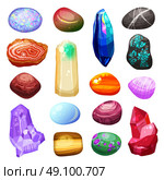 Crystal Stone Rocks Icons Set. Bright multicolored crystal stones and rocks of different size and shape with various textures on white background cartoon isolated vector illustration. Стоковая иллюстрация, агентство Ingram Publishing / Фотобанк Лори