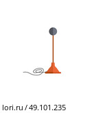 Microphone design flat isolated icon, vintage microphone stand, sound media, record vocal musical web broadcasting microphone vector illustration. Стоковая иллюстрация, агентство Ingram Publishing / Фотобанк Лори