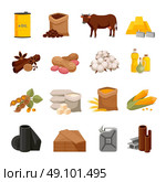 Commodity Flat Icons Set. Various commodities flat icons set with food products and materials on white background isolated vector illustration . Стоковая иллюстрация, агентство Ingram Publishing / Фотобанк Лори