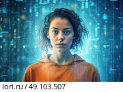 Digital Dreamer: A Visionary Amidst Virtual Rain. Стоковое AI-изображение, AI-художник Данила Большаков / Фотобанк Лори