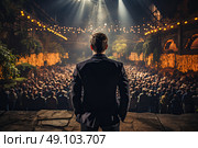 The Enthralling Orator: An Inspiring Figure Stirring Emotions Amidst the Masses. Стоковое AI-изображение, AI-художник Данила Большаков / Фотобанк Лори