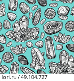 Stones Crystal Seamless Pattern. Hand drawn monochrome crystal stones rocks seamless background vector illustration. Стоковая иллюстрация, агентство Ingram Publishing / Фотобанк Лори