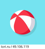 Colorful Beach Ball. Colorful red and white beach ball icon isolated on blue background. Vector illustration. Стоковая иллюстрация, агентство Ingram Publishing / Фотобанк Лори