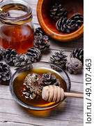 jam from the young fir cones. Healing jam made from fir cones to help against colds. Стоковое фото, агентство Ingram Publishing / Фотобанк Лори
