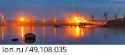 Tanker in the port. Harbor at night, Black sea. Стоковое фото, агентство Ingram Publishing / Фотобанк Лори