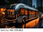 Nighttime Journey: The Vibrant Buss Luminous Trail Through the Urban Maze. Стоковое AI-изображение, AI-художник Данила Большаков / Фотобанк Лори