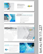 Social media and email headers set, modern banners. Business templates. Cover design template, easy editable, abstract flat layout in popular sizes. Abstract triangles, blue and gray triangular background, modern polygonal vector. Стоковая иллюстрация, агентство Ingram Publishing / Фотобанк Лори