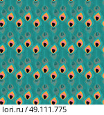 Seamless pattern with boho vintage tribal ethnic colorful vibrant feathers, vector illustration. Стоковая иллюстрация, агентство Ingram Publishing / Фотобанк Лори