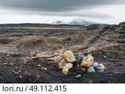 Icelandic landscape with rocks on a field in cloudy weather. Стоковое фото, агентство Ingram Publishing / Фотобанк Лори