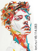 A painting featuring a woman with vibrant, colorful hair, exuding a sense of uniqueness and individuality. Стоковое AI-изображение, AI-художник Данила Большаков / Фотобанк Лори