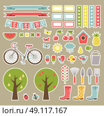 Scrapbooking garden tools. Cutout elements. Vector. Стоковая иллюстрация, агентство Ingram Publishing / Фотобанк Лори