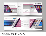 Business templates for tri fold brochures. Square design. Leaflet cover, abstract vector layout. Glitched background made of colorful pixel mosaic. Digital decay, signal error, television fail. Trendy glitch backdrop. Стоковая иллюстрация, агентство Ingram Publishing / Фотобанк Лори