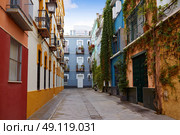 Seville Macarena barrio facades in Sevilla Spain. Стоковое фото, агентство Ingram Publishing / Фотобанк Лори