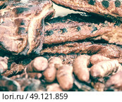 Sausages And Steaks On Barbecue Grill. Стоковое фото, агентство Ingram Publishing / Фотобанк Лори
