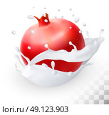 Pomegranate or garnet in a milk splash on a transparent background. Vector. Стоковая иллюстрация, агентство Ingram Publishing / Фотобанк Лори
