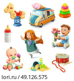 Kids and toys, set of vector icons. Стоковая иллюстрация, агентство Ingram Publishing / Фотобанк Лори