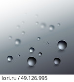 Water drops on a gray background. Round raindrops with shadows on an inclined gray surface. Vector illustration. Стоковая иллюстрация, агентство Ingram Publishing / Фотобанк Лори