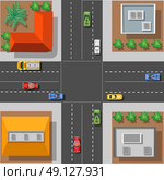 City intersection with the rooftops view from above with cars and trees. City intersection with the rooftops. Стоковая иллюстрация, агентство Ingram Publishing / Фотобанк Лори