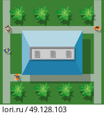 City street with the rooftops top view with trees. City street with the rooftops. Стоковая иллюстрация, агентство Ingram Publishing / Фотобанк Лори