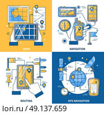 Navigation 2x2 Design Concept. Navigation 2x2 design concept with global positioning system and maps app for smartphone and mobile flat vector illustration. Стоковая иллюстрация, агентство Ingram Publishing / Фотобанк Лори
