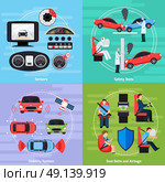 Car Safety Systems Template. Car safety systems template with crash tests and equipment of auto conditions control isolated vector illustration . Стоковая иллюстрация, агентство Ingram Publishing / Фотобанк Лори